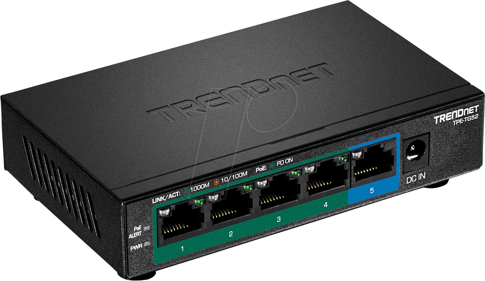 0710931162219 - TRENDnet 5-Port Gigabit PoE+ Switch (32W) TPE-TG52