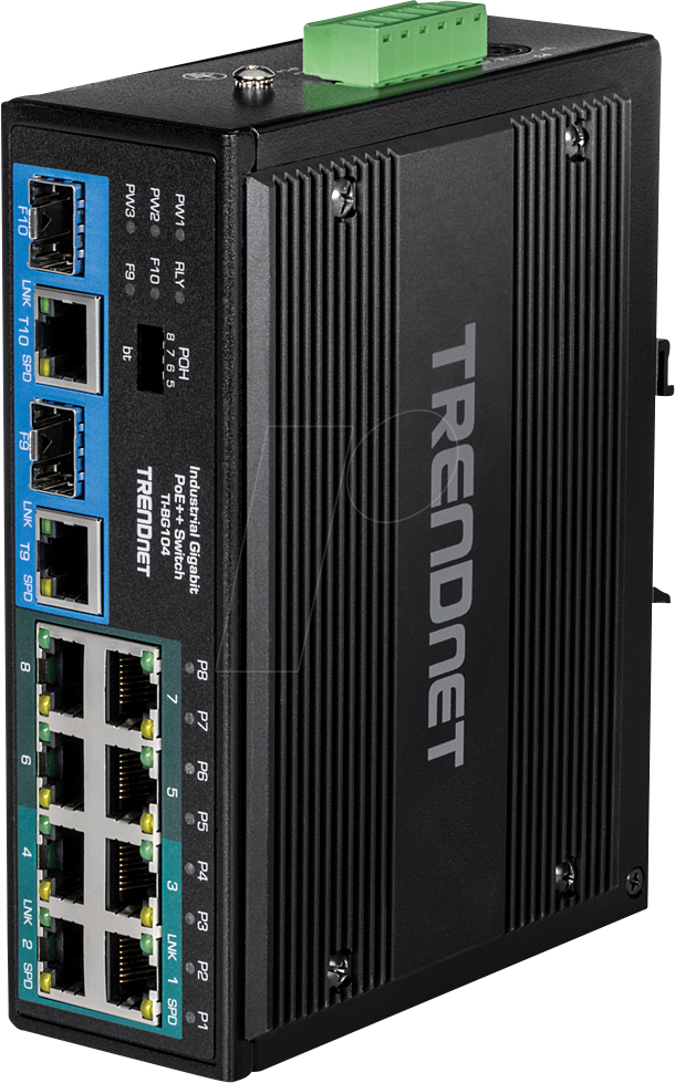 0710931162295 - TRENDnet TI-BG104 - Switch - industriell - unmanaged - 4 x 10 100 1000 (PoE++) + 4 x 10 100 1000 (PoE+) + 2 x Combo Gigabit SFP RJ-45 - an DIN-Schiene montierbar wandmontierbar