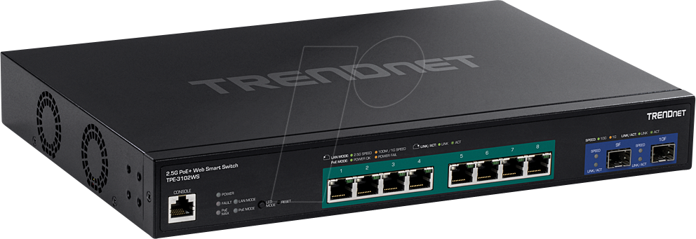 0710931162448 - TRENDnet TPE 3102WS - Switch - L3 - Smart - 8 x 100 1000 25G (PoE+) + 2 x 10 Gigabit SFP+ - an Rack montierbar