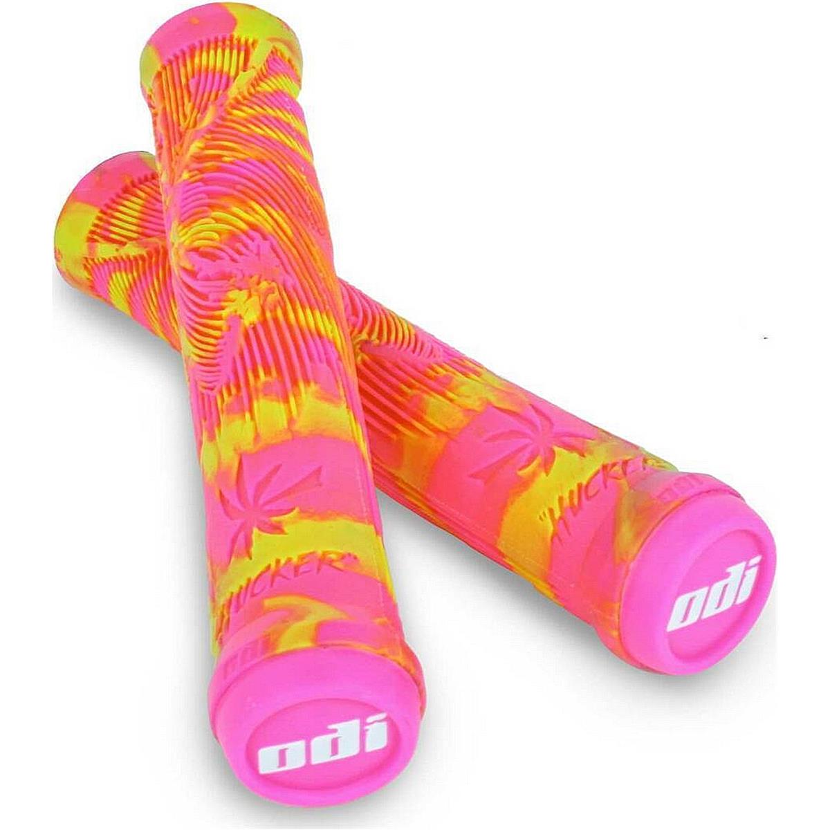 0711484194337 - Odi Hucker Signature Griffe 160mm Flanglos - Gelb und Rosa Swirl für BMX