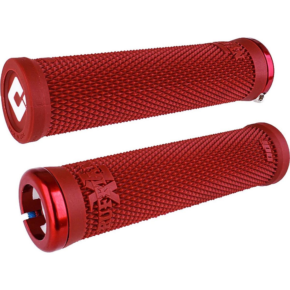 0711484194917 - Odi Grips Ruffian XL V21 Lock-On Rot mit roten Klemmen 135mm für BMX und MTB