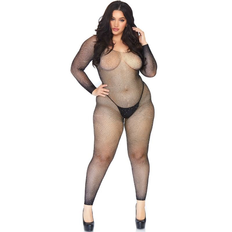 0714718542010 - LEG AVENUE - CRYTALIZED NET BODY STOCKING 1X-2X