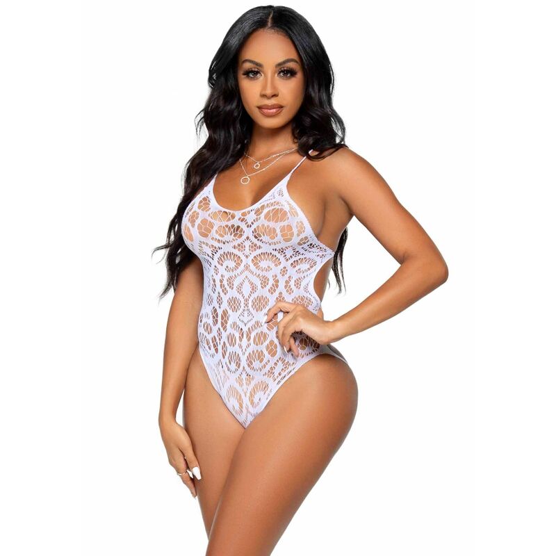 0714718560090 - LEG AVENUE - SEAMLESS SCROLL LACE TEDDY - WEISS