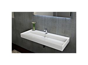 0716669485248 - Wandbecken Aufsatzwaschbecken BS6001 aus Gussmarmor - Breite wählbar - Weiß glänzend 60cm - mit Armaturloch