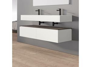 0716669489819 - - Badezimmer Sideboard Spring 1500 Weiß matt in brauner Dekor-Optik - 150 x 30 x 50 cm