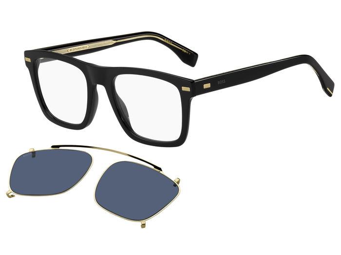 0716736758572 - Herren BOSS 1445 CS 807 KU Gläser SONNENBRILLEN Acetat Schwarz Blau Quadratisch  Clip-on