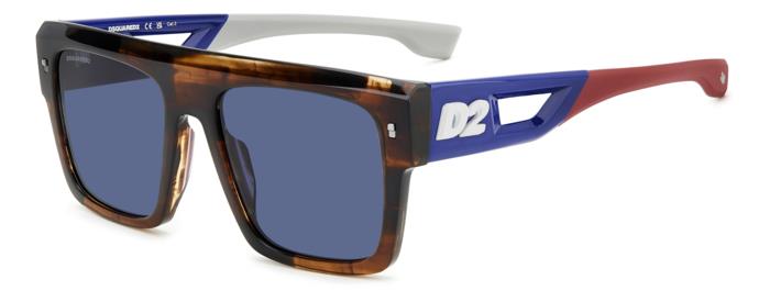 0716736975337 - Herren D2 0127 S EX4 KU Gläser SONNENBRILLEN Acetat Havanna Blau Quadratisch Normal