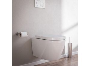 0716855375827 - - Spülrandloses Wand-Hänge wc B-8030R Weiß - mit Nano-Beschichtung - inkl Softclose-Deckel - Weiß glänzend Standard