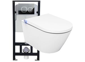 0716855390110 - - WC-Komplettpaket 17 Dusch-WC Basic 1102 und Soft-Close Sitz mit Vorwandelement G3004A und Betätigungsplatte vorne Modell schwarz Glas