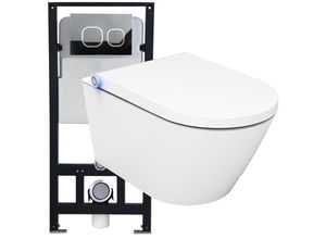 0716855390134 - WC-Komplettpaket 17 Dusch-WC Basic 1102 und Soft-Close Sitz mit Vorwandelement G3004A und Betätigungsplatte vorne Modell 4111 satin