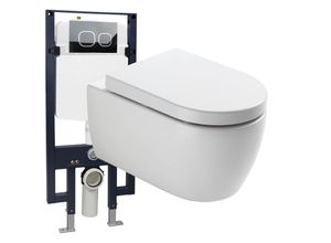 0716855391346 - - WC-Komplettpaket 22 wc NT2039 und Soft-Close Sitz mit Vorwandelement G3008 und Betätigungsplatte vorne Modell 4111 schwarz matt