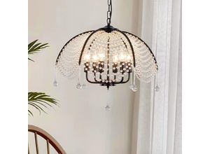 0717664430875 - Moderner Kristall Kronleuchter Mattmetall Vintage Lampe Hängeschirmform mit Anhänger Schwarz 6 Lichter - Ganeed