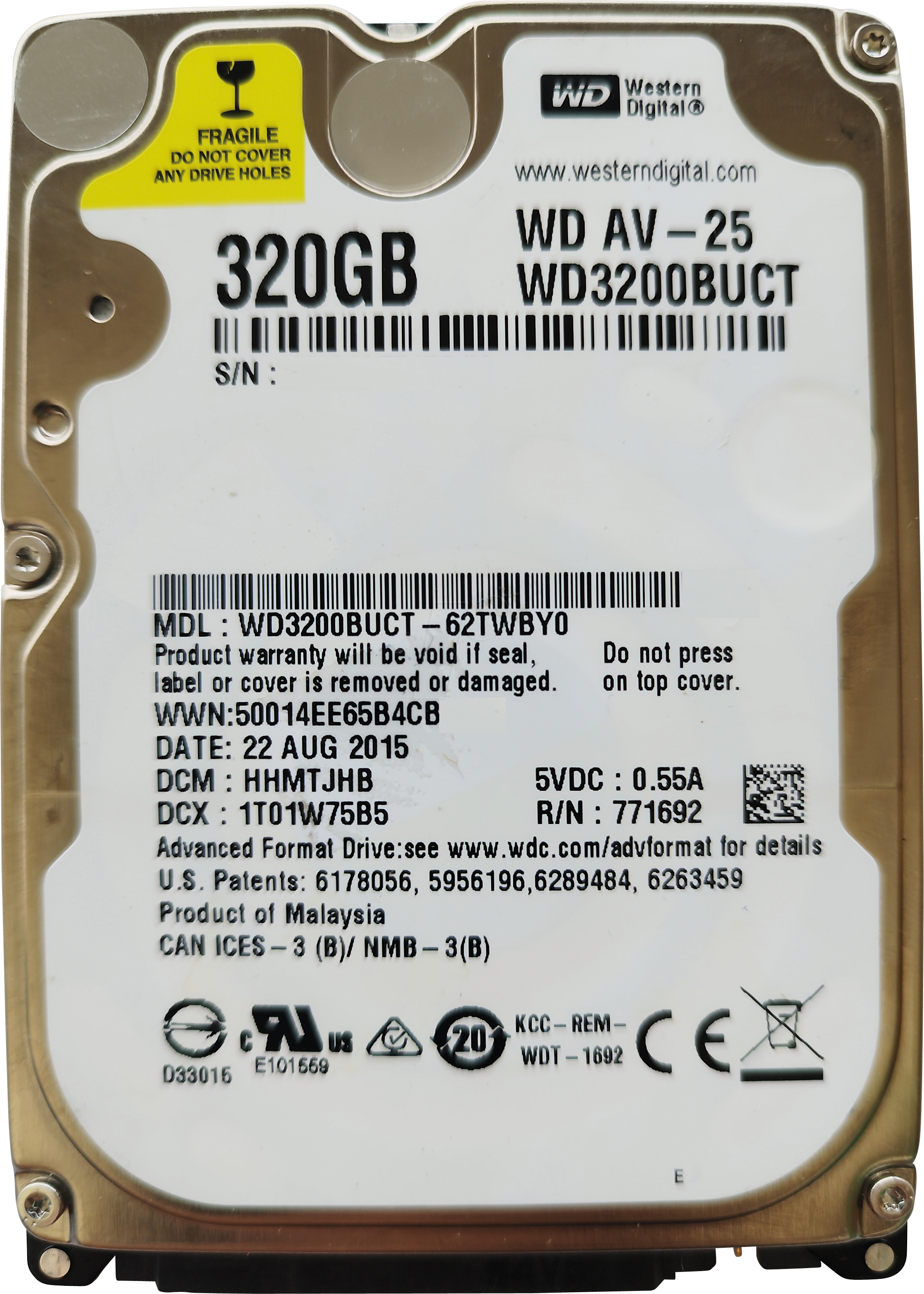 0718037780115 - WD3200BUCT-NP - 320GB Festplatte AV - New Pull