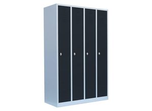 0718046702474 - Lüllmann - Spind Garderobenschrank Stahlschrank Metallschrank Kleiderspind 180x117x50cm Lichtgrau Anthrazit 4 Abteile Abteilbreite ca300 mm 510148