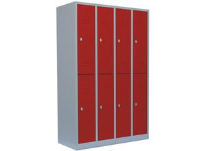 0718046709015 - Steelboxx Spind Schrank Schließfachschrank 8 Fächer-Spint Fächerschrank Umkleideschrank 520244 Grau Rot 180 x 117 x 50cm Metallspind Personalspind