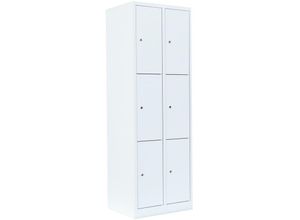 0718046709077 - Lüllmann - Schließfachschrank Fächerschrank Wertfachschrank 180x60x50cm Weiß 6 Fächer 2 Abteile Abteilbreite ca 300 mm 520327 - weiß