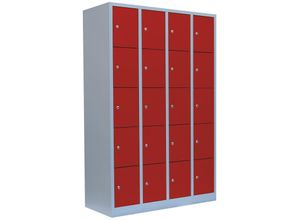 0718046709305 - Lüllmann ® - Schließfachschrank Wertfachschrank Fächerschrank Spind Umkleideschrank 20 Fächer-Spint Lichtgrau Rot 520544 - rot