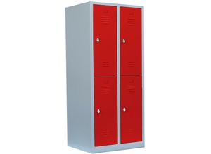 0718046709367 - Lüllmann ® - Steelboxx Komfort Spind Garderobenschrank 4 Fächer Schrank Schließfachschrank 180 x 80 x 50cm Grau Rot 523224 Abteilbreite ca400 mm