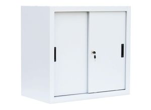 0718046710257 - Lüllmann - Schiebetürenschrank Schiebetüren Büro Aktenschrank Sideboard aus Stahl Weiß 750 x 800 x 450 mm (h x b x t) 550087 - weiß