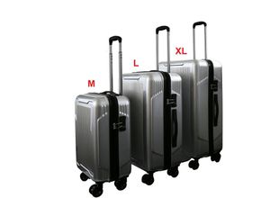 0718046712169 - Set Reisekoffer Silber Trolley Hartschale Reise Koffer Handgepäck 4 Doppelrollen TSA-Schloss (406023 set mit 3 Koffern (m+l+xl)