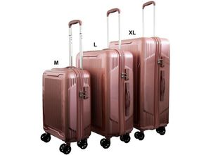 0718046712176 - Set Reisekoffer Rosegold Trolley Hartschale Reise Koffer Handgepäck 4 Doppelrollen TSA-Schloss (406033 set mit 3 Koffern (m+l+xl) Rosegold