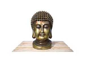 0718046712886 - - xxl Buddha Kopf 82cm Skulptur Steinoptik Gold-Bronze Indoor-Outdoor Buddha 406153 Gold