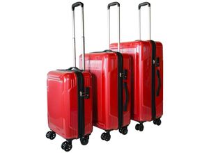 0718046714521 - SET Reisekoffer Rot Trolley Hartschale Reise Koffer Handgepäck 4 Doppelrollen TSA-Schloss (406053 SET mit 3 Koffern (M+L+XL) Rot)