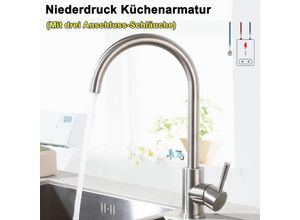 0719986115003 - Niederdruck Wasserhahn Küche Armatur aus Edelstahl 360° Schwenkbar Küche Mischbatterie Einhebelmischer für Kaltwasser und einen Wasserboiler