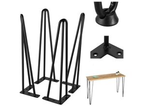 0721703940515 - 4er-Set Metall Haarnadel Tischbeine 16 Zoll 41cm Höhe 3 Streben Möbelbeine diy für Couchtische Schreibtische Nachtständer oder Stühle Schwarz