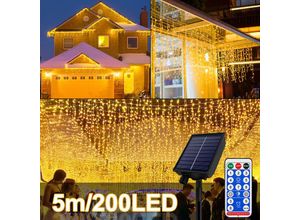 0722909794940 - Froadp Solar Lichterkette mit 8 Beleuchtungsmodi Speicherfunktion und Fernbedienung Weihnachtsbeleuchtung für Außen & Innen (Warmweiß 200 LEDs 5m)