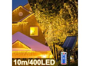 0722909794957 - Froadp Solar Lichterkette mit 8 Beleuchtungsmodi Speicherfunktion und Fernbedienung Weihnachtsbeleuchtung für Außen & Innen (Warmweiß 400 LEDs 10m)