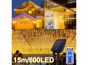 0722909794964 - Froadp Solar Lichterkette mit 8 Beleuchtungsmodi Speicherfunktion und Fernbedienung Weihnachtsbeleuchtung für Außen & Innen (Warmweiß 600 LEDs 15m)