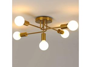 0723496696099 - Industrielle Deckenkraut 5 Lichter E27 Deckenbeleuchtung in Metall goldener Deckenleuchte Retro -Deckenlampe für Wohnzimmer Küche Esszimmer