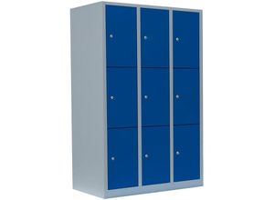 0723794140126 - Schließfachschrank Komfort Wertfachschrank Fächerschrank Spind Umkleideschrank 9 Fächer-Spint Lichtgrau Blau 523331 - blau