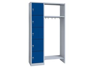 0723794141147 - Schließfachgarderobe Wertfachschrank Fächerschrank Spind Umkleideschrank links inkl Garderobe 5 Fächer-Spint grau blau 525501 - blau