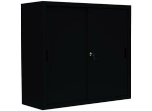 0723794142588 - Lüllmann - Schiebetürenschrank Schiebetüren Büro Aktenschrank Sideboard aus Stahl Schwarz 1090 x 1200 x 450 mm (Höhe x Breite x Tiefe) 550149