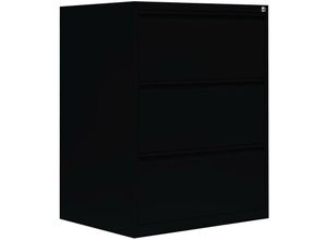 0723794143448 - Stahl Büro Hängeregistratur Schrank Bürocontainer 101x76x62cm (HxBxT) mit 3 Schüben doppelbahnig Schwarz 561329 - schwarz