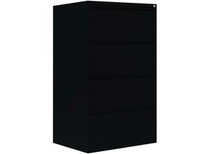 0723794143462 - Lüllmann - Stahl Büro Hängeregistratur Schrank Bürocontainer 132x76x62cm mit 4 Schüben doppelbahnig Schwarz 561429 - schwarz