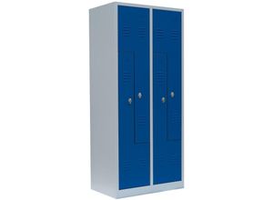 0723794147644 - Lüllmann - 4er Z-Spind Umkleideschrank Stahl Kleiderschrank Garderobenschrank Lichtgrau  Enzianblau (h x b x t) 180 x 80 x 50 cm   525111 - blau