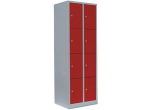 0723794148856 - Lüllmann ® - Schließfachschrank Wertfachschrank Fächerschrank Spind Umkleideschrank 8 Fächer-Spint Lichtgrau Rot 520424 - rot