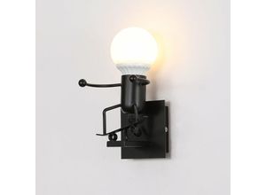 0724268883204 - Goeco - Wandleuchte Kind Kreative Eisen-Figurine Wandlampe E27 Basis Für Schlafzimmer Wohnzimmer Flur Diele Schwarz