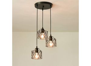 0725889890060 - Goeco - Hängelampe Vintage 3 Flammige led Retro Pendelleuchte mit E27 Fassung Schwarz Hängeleuchte Industrial Design Verstellbare Pendellampe für