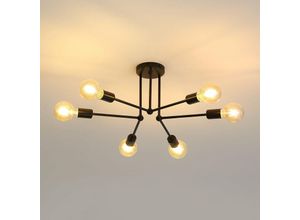 0725889890138 - Goeco - Deckenleuchte Industriell und Vintage E27 Basis 6 Lichtern Deckenlampe Für Wohnzimmer Schlafzimmer Esszimmer Büro Schwarz