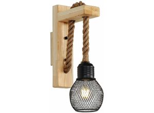 0725889892071 - Holz Wandleuchte Industrial Vintage Wandlampe Schwarz E27 Retro Hanfseil Wandleuchten Rustikal Innen Wandbeleuchtung für Flur Schlafzimmer Restaurant