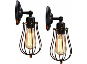 0725889893184 - Comely - 2er-Pack Industrie-Wandleuchte verstellbare Retro-Metall-Wandleuchte schwarze E27-Schattenkäfig-Wandlampe Vintage-Hängeleuchte rustikale