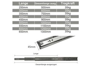 0726502704023 - Wolketon - vingo 2X Schubladenschienen Vollauszüge 550 mm Schubladen Führung kugelgelagert Tragkraft 35