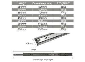 0726502704283 - VINGO 8X Schubladenschienen Vollauszüge 500 mm Schubladen Führung kugelgelagert Tragkraft 35