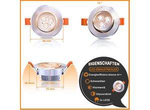 0726502705174 - 10X LED Spot Einbaustrahler Set Einbauleuchte Deckenleuchte Strahler IP44 3W Warmweiß - Warmweiß