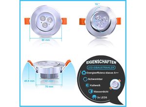 0726502705181 - 10X led Spot Einbaustrahler Set Einbauleuchte Deckenleuchte Strahler IP44 3W Kaltweiß - Kaltweiß - Vingo