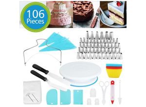 0726502719270 - Hengda - 106x Backzubehör Torten Kuchen Spritzbeutel Spritztüllen Set Tortenplatte Deko